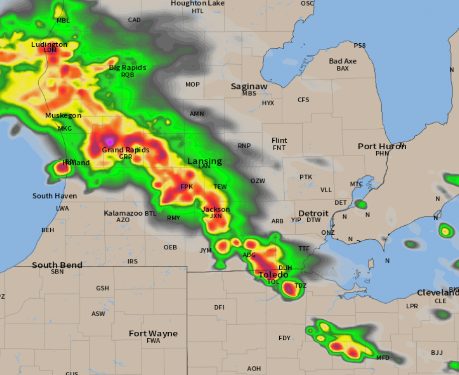 Radar forecast shows severe t-storms will be rocking Michigan late this evening