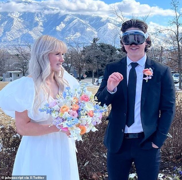 Software engineer wears $3,500 Apple Vision Pro to his WEDDING – and his bride looks disgusted