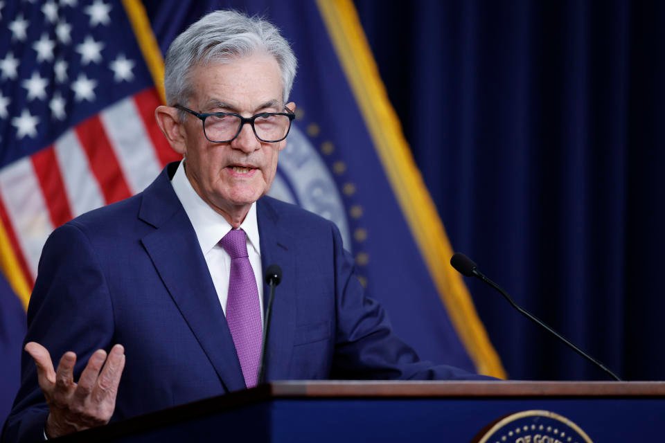 US Federal Reserve Board Chairman Jerome Powell speaks during a news conference at the headquarters of the Federal Reserve on Jan. 31, 2024, in Washington, D.C. (Anna Moneymaker/Getty Images)