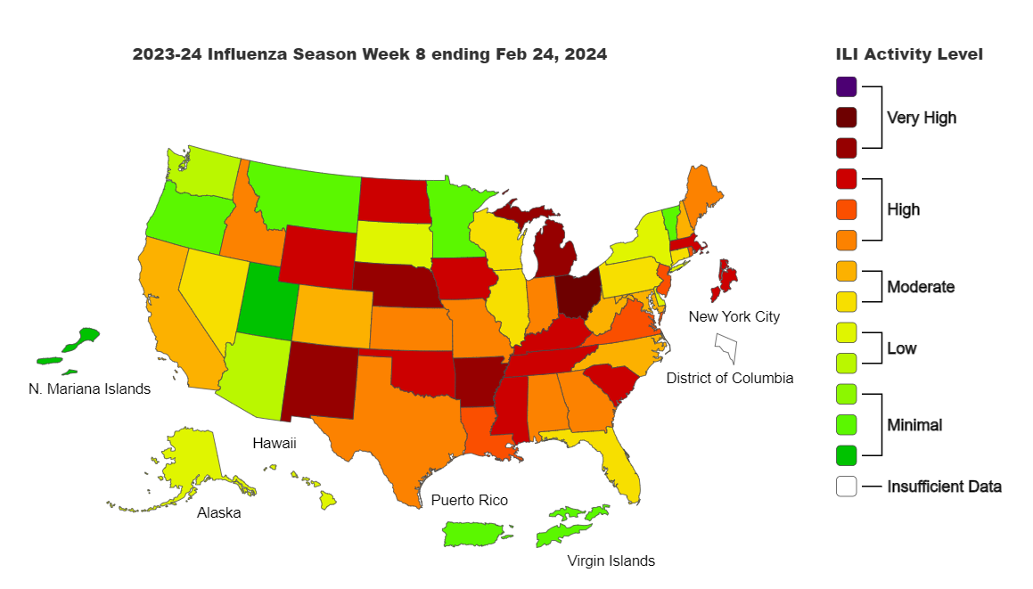 Flu levels in Ohio highest in the U.S., latest update from CDC shows