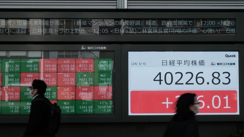 Japan’s Nikkei 225 stock index surpasses 40,000 for the first time